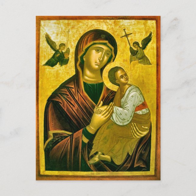 Theotokos and the Christ Child with Angels Icon Postcard (Front)