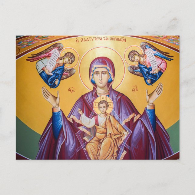 Theotokos and the Christ Child with Angels Icon Postcard (Front)