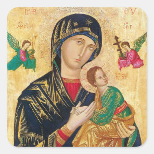 Theotokos and the Christ Child with Angels Icon Square Sticker