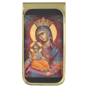 Theotokos Mary Holding Jesus Gold Finish Money Clip