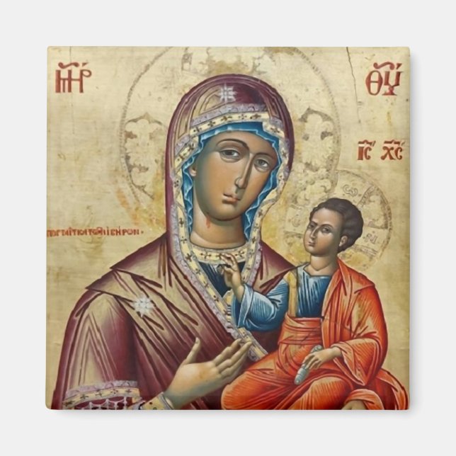 Theotokos (Virgin Mary) and Christ Child Icon Magnet (Front)
