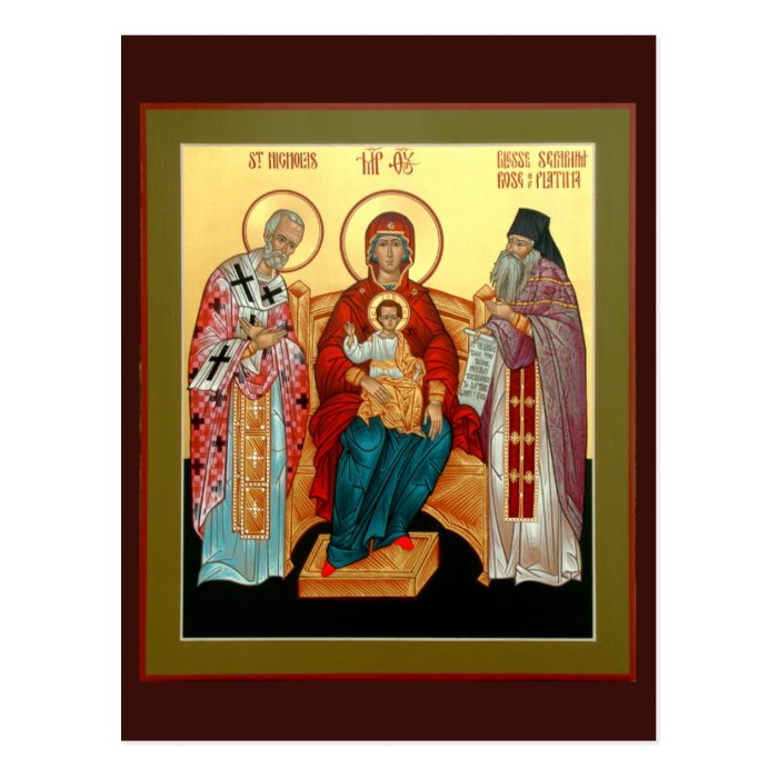 Theotokos with St. Nicholas and Blessed Seraphim Post Cards