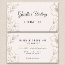 Therapist Botanical Flowers Blush Black Elegant Business Card