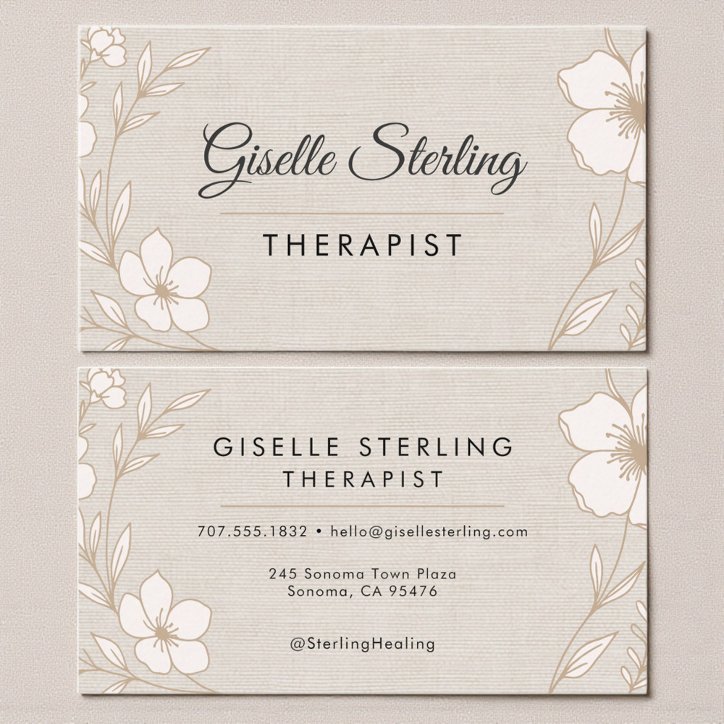 Therapist Botanical Flowers Floral Linen Business Card