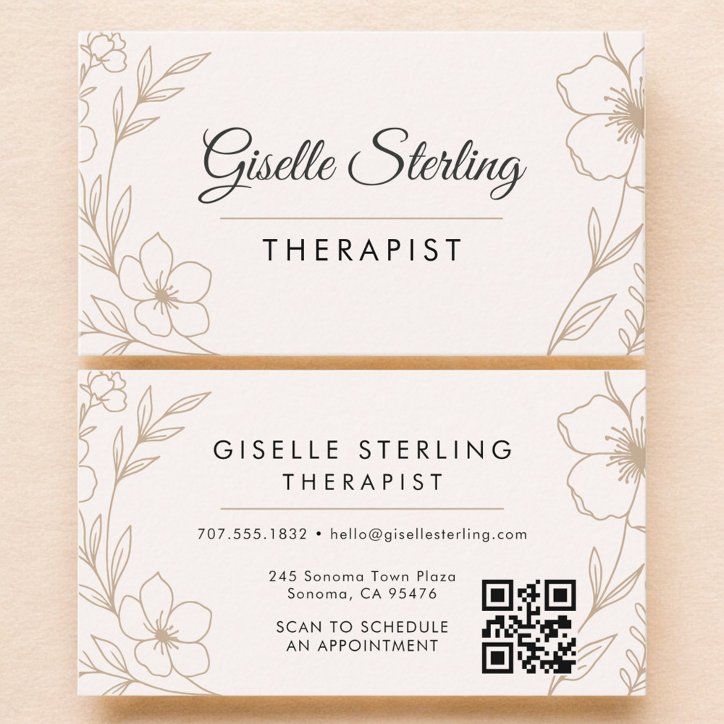 Therapist Botanical QR Code Blush Elegant Business Card