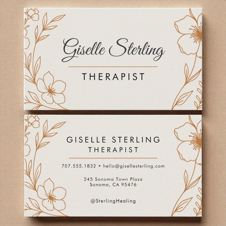 Therapist Botanical Taupe Copper Sophisticated Business Card