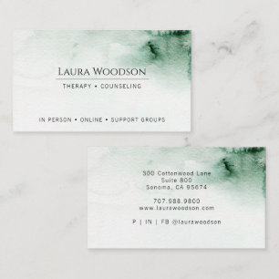 Therapist Counselor Abstract Watercolor Green Business Card