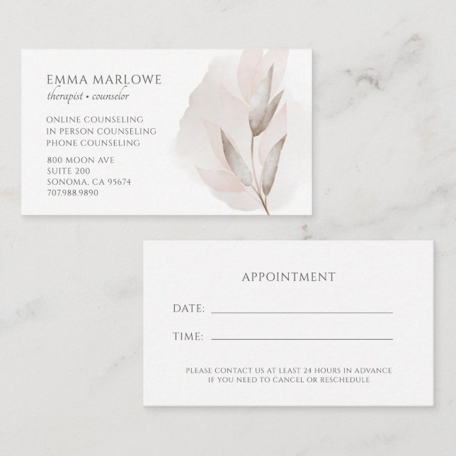 Therapist Counselor Business & Appointment Card (Front/Back)