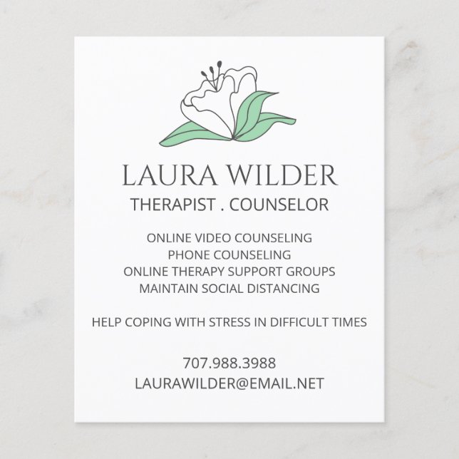 Therapist Counselor Online Or By Phone Flyer (Front)
