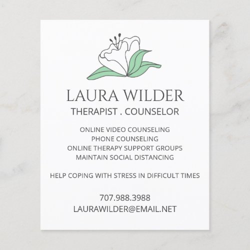 Therapist Counselor Online Or By Phone Flyer