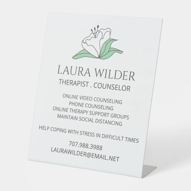 Therapist Counselor Online Or By Phone Pedestal Sign (Front)