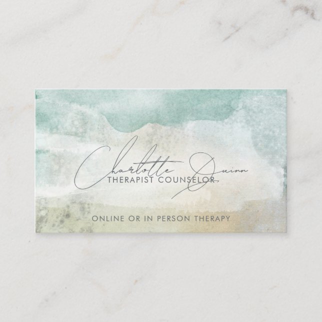 Therapist Counselor Serene Abstract Handwritten  Business Card (Front)