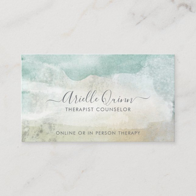 Therapist Counselor Serene Abstract Watercolor Business Card (Front)