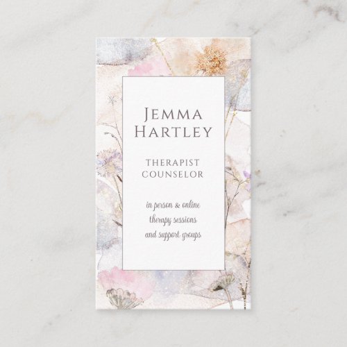 Therapist Counselor Serene Flower Watercolor Wash  Business Card