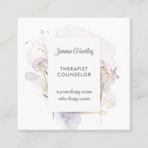 Therapist Counselor Serene Flower Watercolor Wash Square Business Card