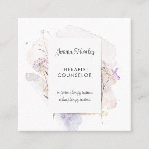 Therapist Counselor Serene Flower Watercolor Wash Square Business Card