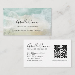 Therapist Counselor Serene Watercolor QR Code Business Card