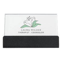 Therapist Counselor Serene White Flower  Desk Business Card Holder