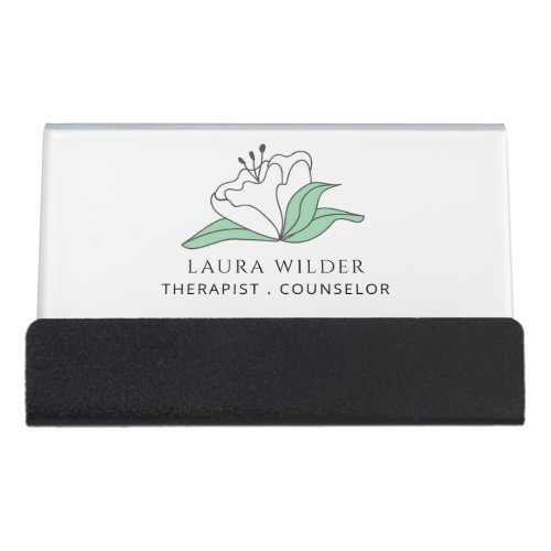 Therapist Counselor Serene White Flower  Desk Business Card Holder