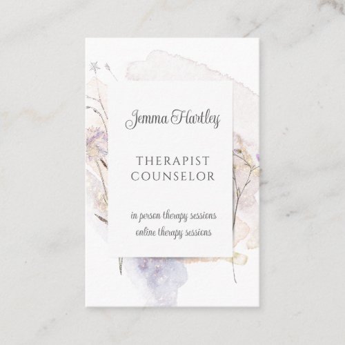 Therapist Counselor Serene Wild Flowers Watercolor Business Card