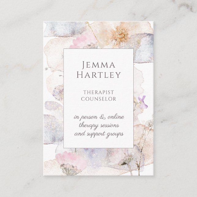 Therapist Counselor Serene Wildflowers Business Card (Front)