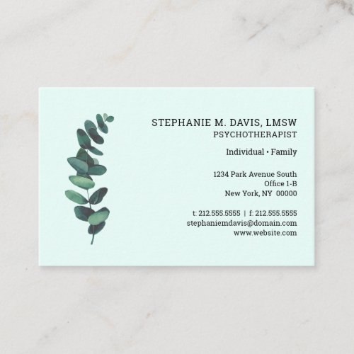 Therapist Eucalyptus Mint Green Euro Business Card
