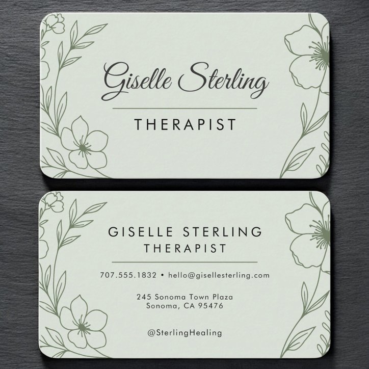 Therapist Floral Sage Green Professional Business Card
