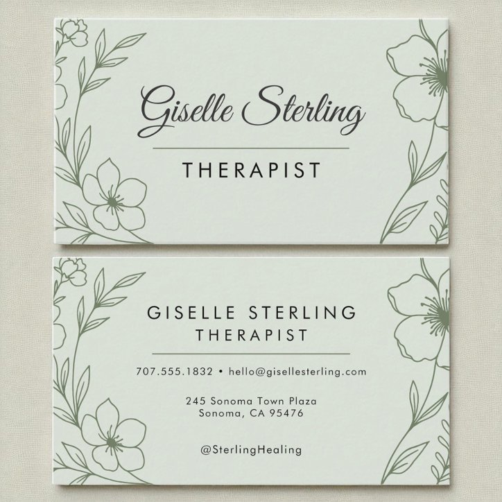 Therapist Holistic Botanical Sage Green Modern Business Card