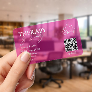 Therapist Lotus Massage Spa Pink Transparent QR Clear Business Cards