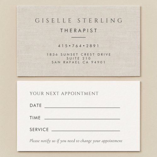 Therapist Luxury Linen Office Appointment Card