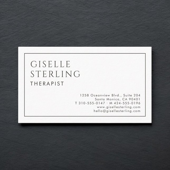 Therapist Luxury Minimalist Black White Business Card (Creator Uploaded)