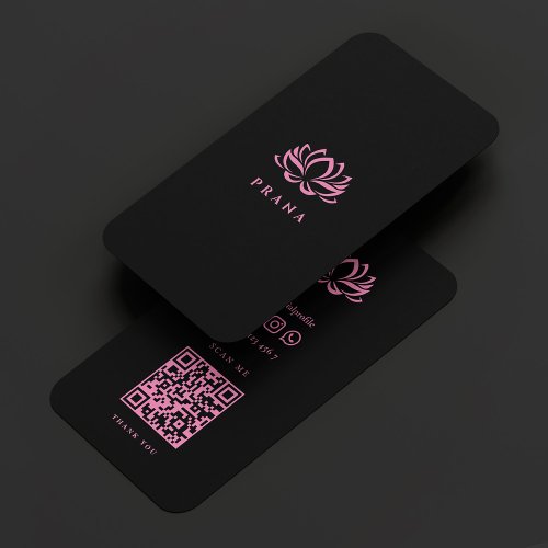 Therapist Massage Therapy Black Pink Lotus Modern  Business Card