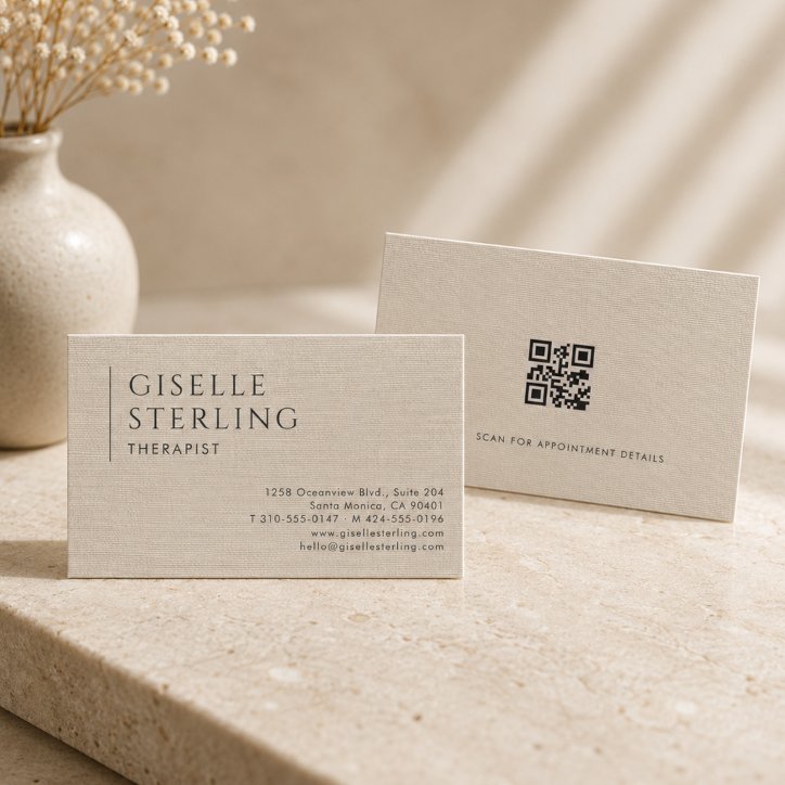 Therapist Neutral Linen QR Code Business Card