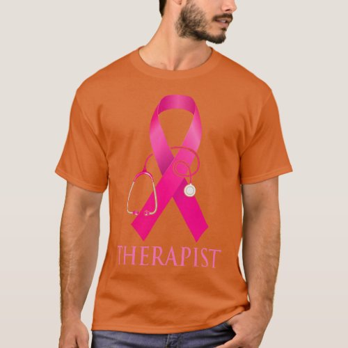Therapist Nurse Stethoscope Heart Pink Ribbon Brea T_Shirt