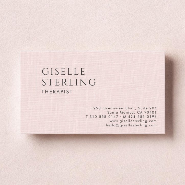 Therapist Psychologist Blush Pink Linen Business Card