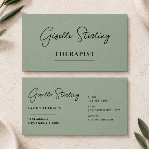 Therapist Psychologist Sage Green Business Card