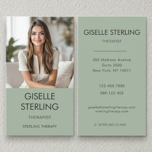 Therapist Psychologist Sage Green Photo Business Card