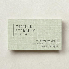 Therapist Sage Green Linen Business Card