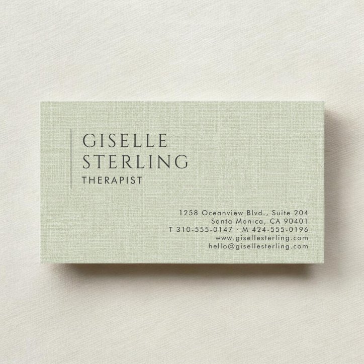 Therapist Sage Green Linen Business Card