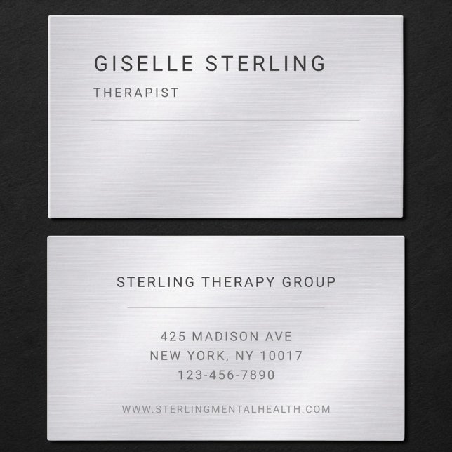 Therapist Silver Metallic Professional Business Card (Creator Uploaded)