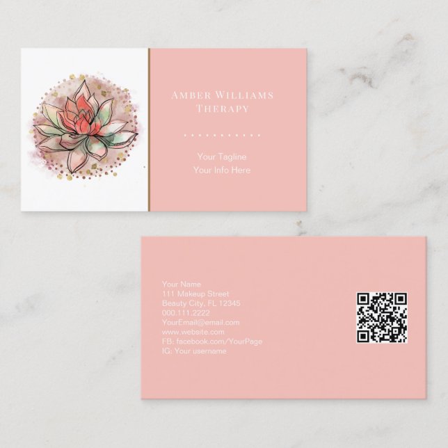 Therapist Spa Succulent Yoga Healing QR Code Business Card (Front/Back)