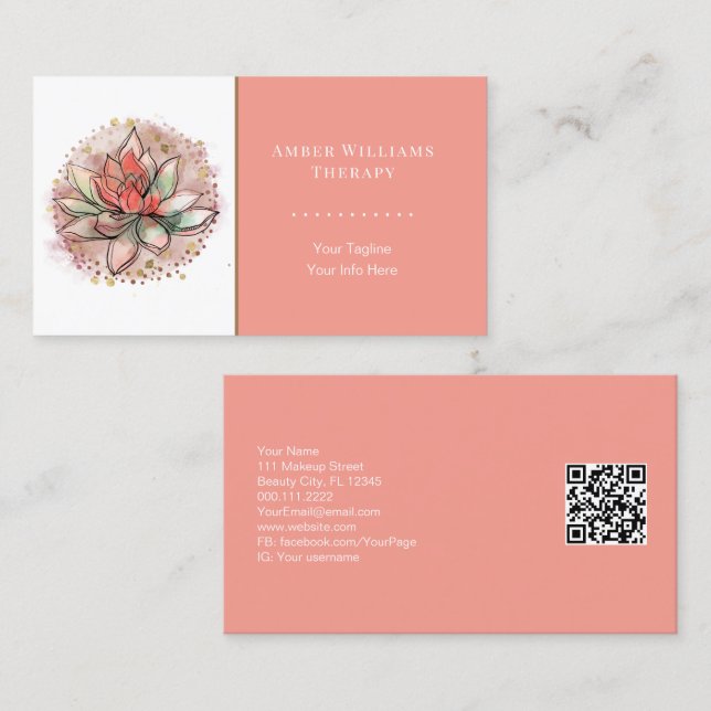 Therapist Spa Succulent Yoga Healing QR Code Business Card (Front/Back)