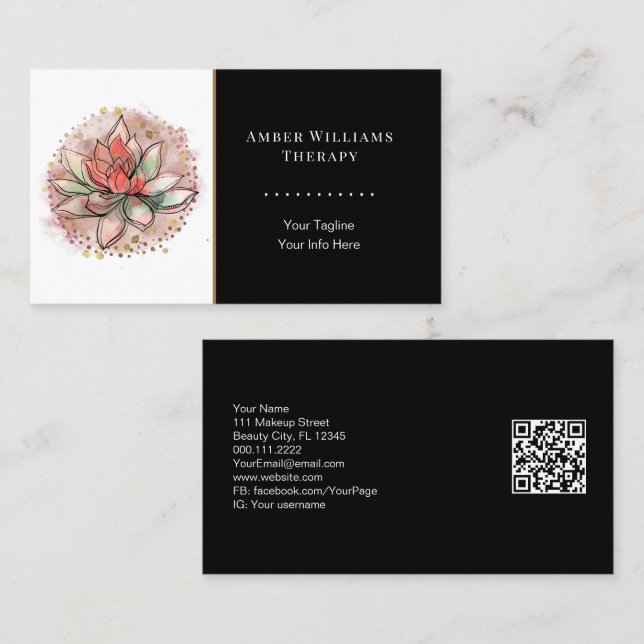 Therapist Spa Succulent Yoga Healing QR Code Business Card (Front/Back)