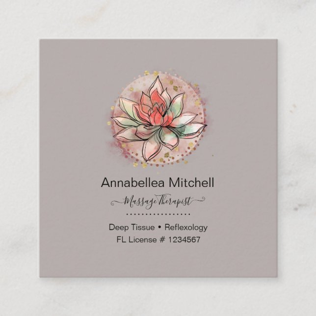 Therapist Spa Succulent Yoga Healing Square Business Card (Front)