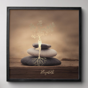 Therapist Zen Stones, Gold Tree Silhouette Brown Peel And Stick Photo Tile