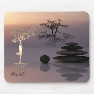 Therapist Zen Stones,Gold Tree Silhouette Mouse Pad
