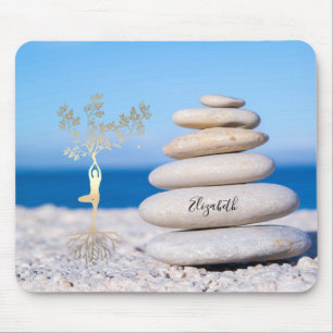 Therapist Zen Stones, Gold Tree Silhouette Mouse Pad