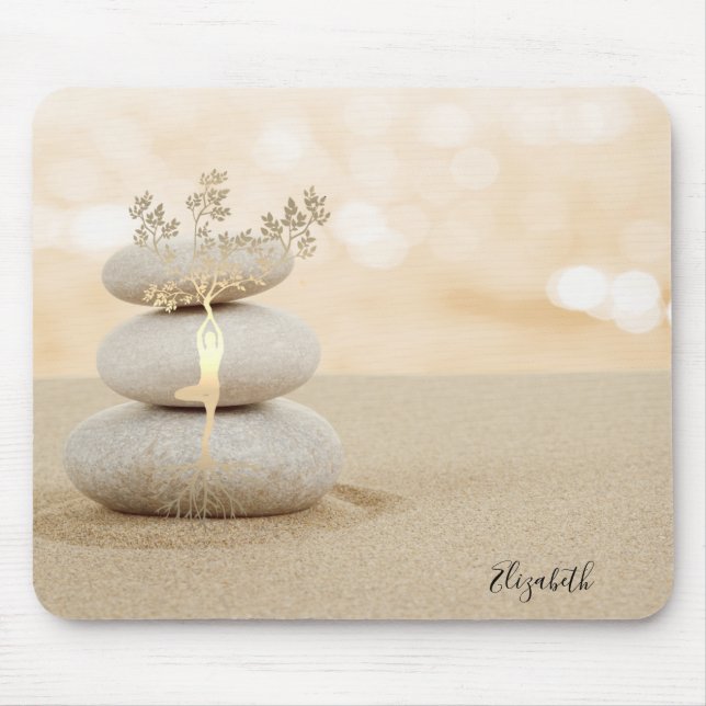 Therapist Zen Stones Sand Gold Tree Silhouette Mouse Pad (Front)