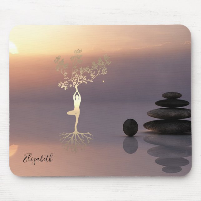 Therapist Zen Stones, Sunset,Gold Tree Silhouette Mouse Pad (Front)