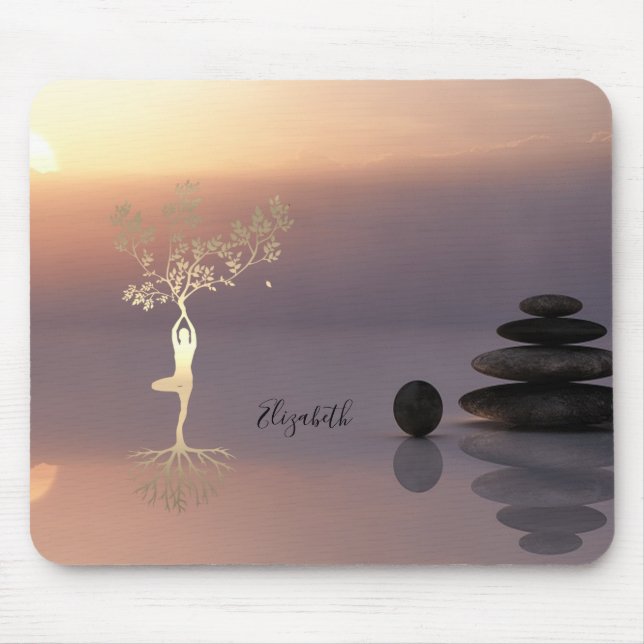 Therapist Zen Stones, Sunset Tree Silhouette Mouse Pad (Front)